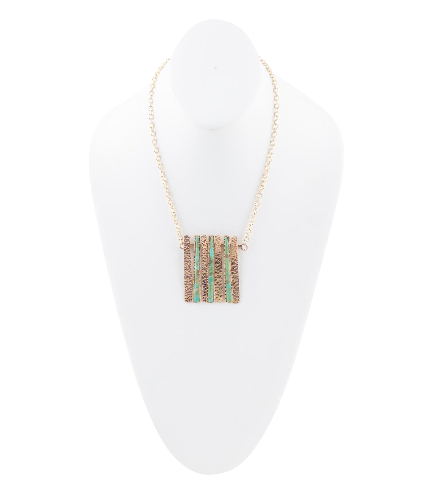 Aztec Blue Turquoise and Golden Bronze Fan Necklace