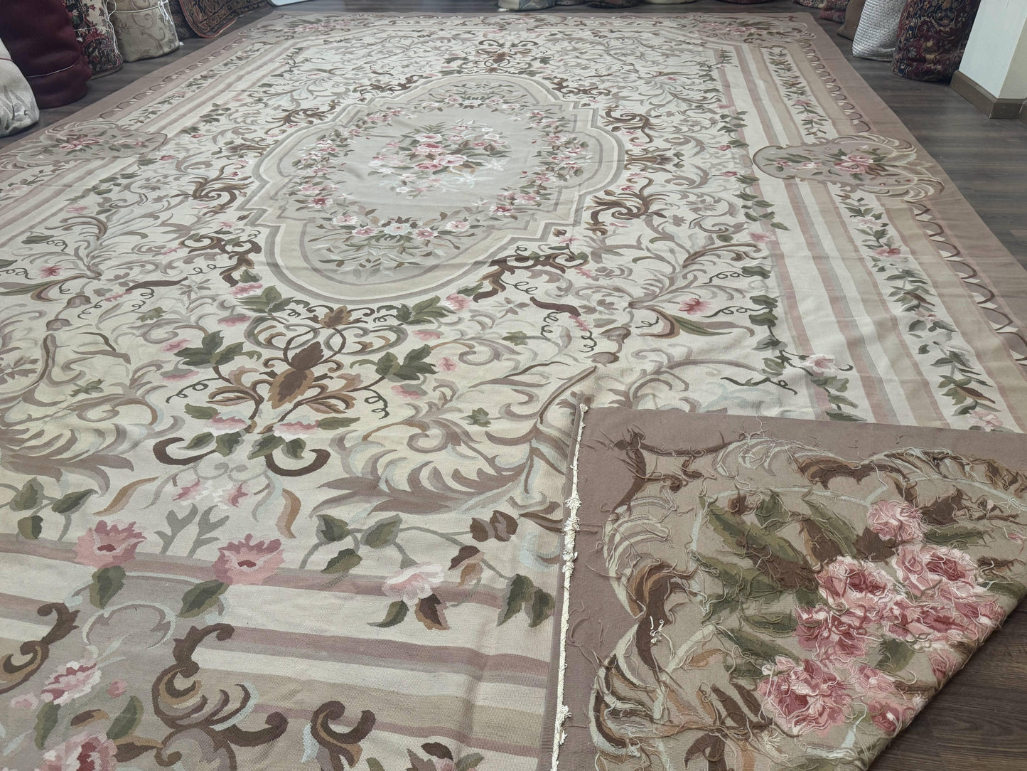 Palace Sized Aubusson Rug 13 x 20, Flatweave Aubusson Weave, Oversized Rug, European French Elegant Design