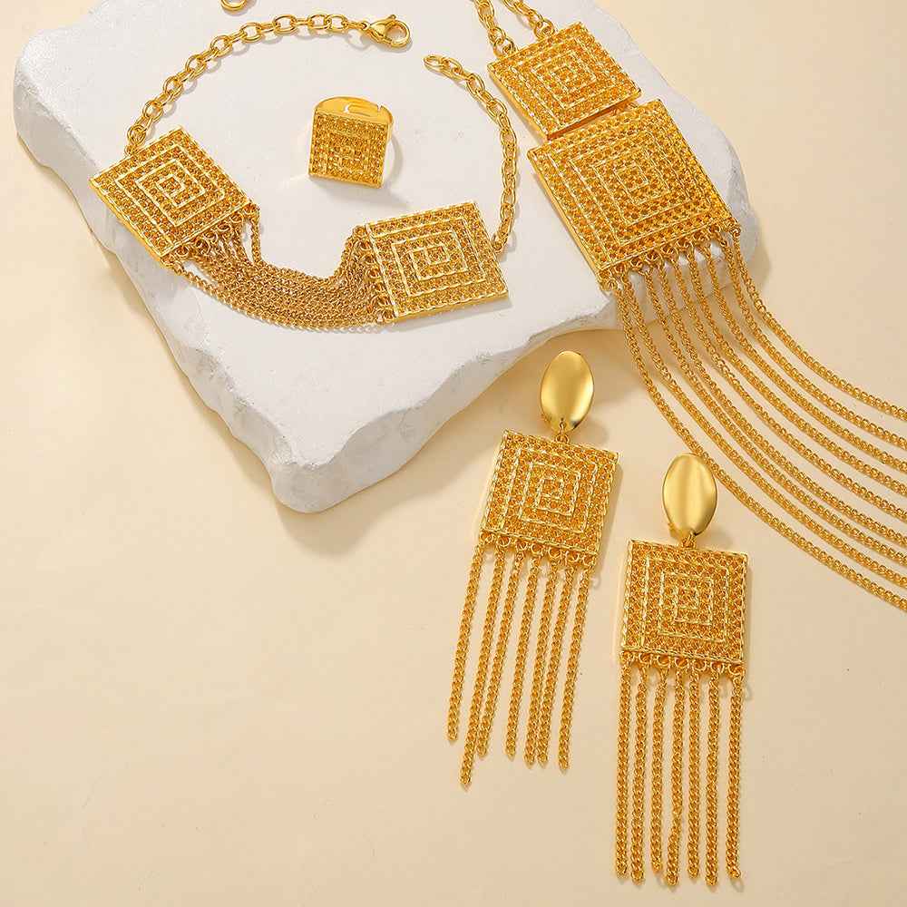 18K vergoldetes 5-teiliges mehrlagiges Quasten-Schmuckset für Hochzeiten