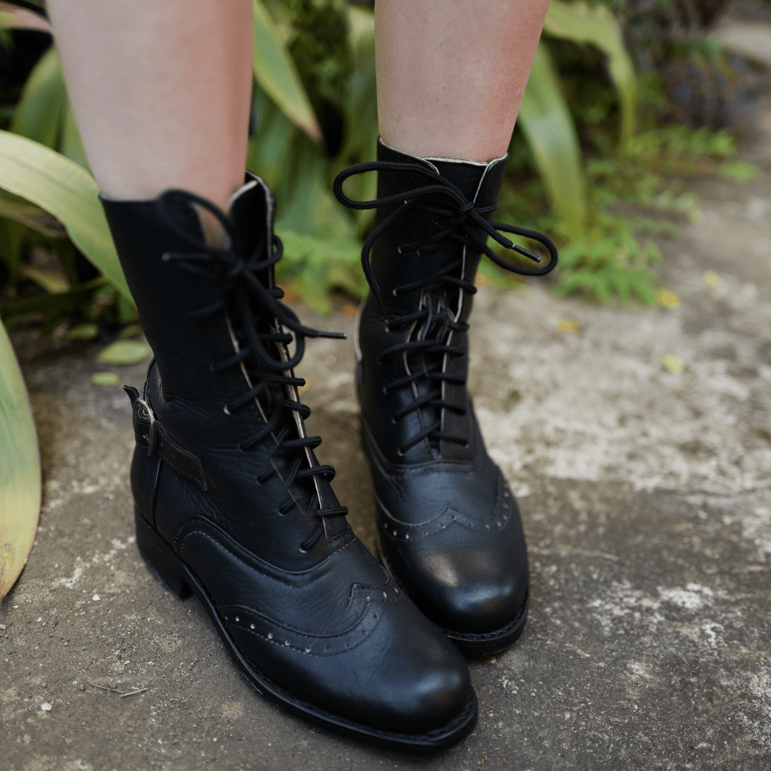 Schwarze Leder Viktorianische Knöchelstiefel