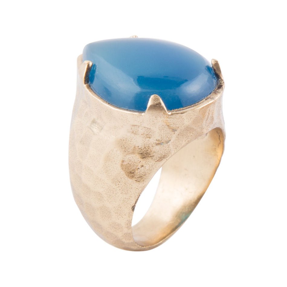 Anello a goccia di agata blu