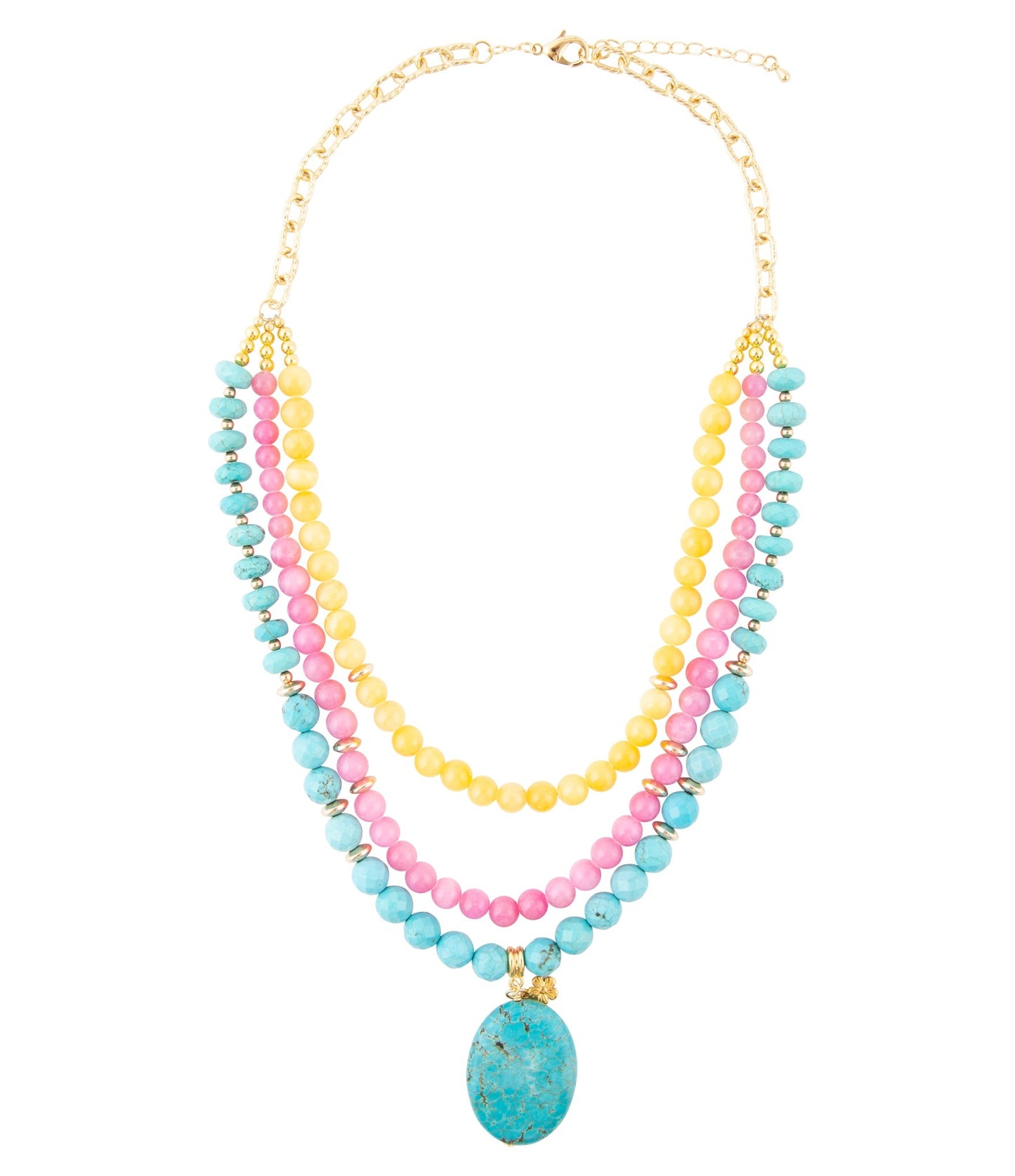 St. Augustine roze agaat en blauwe turkoois gouden hanger ketting