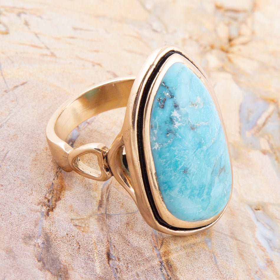 Anello statement dorato turchese blu