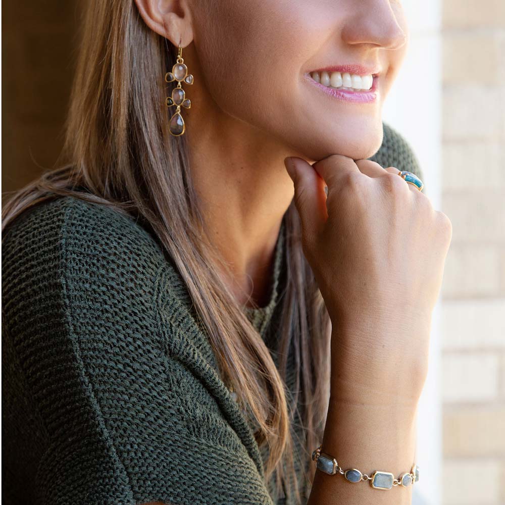 Fet Labradoritt og bronse lås armbånd