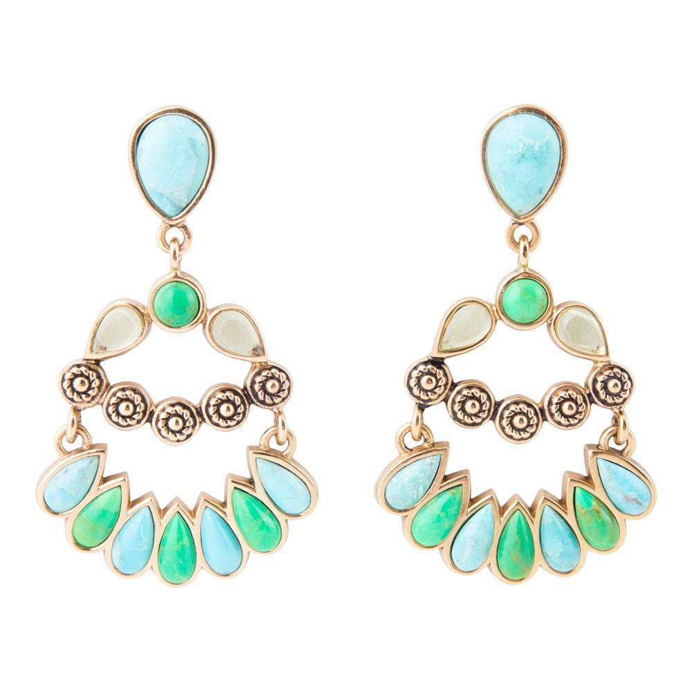 Orecchini pendenti con perno dorato Legacy blu e lime turchese
