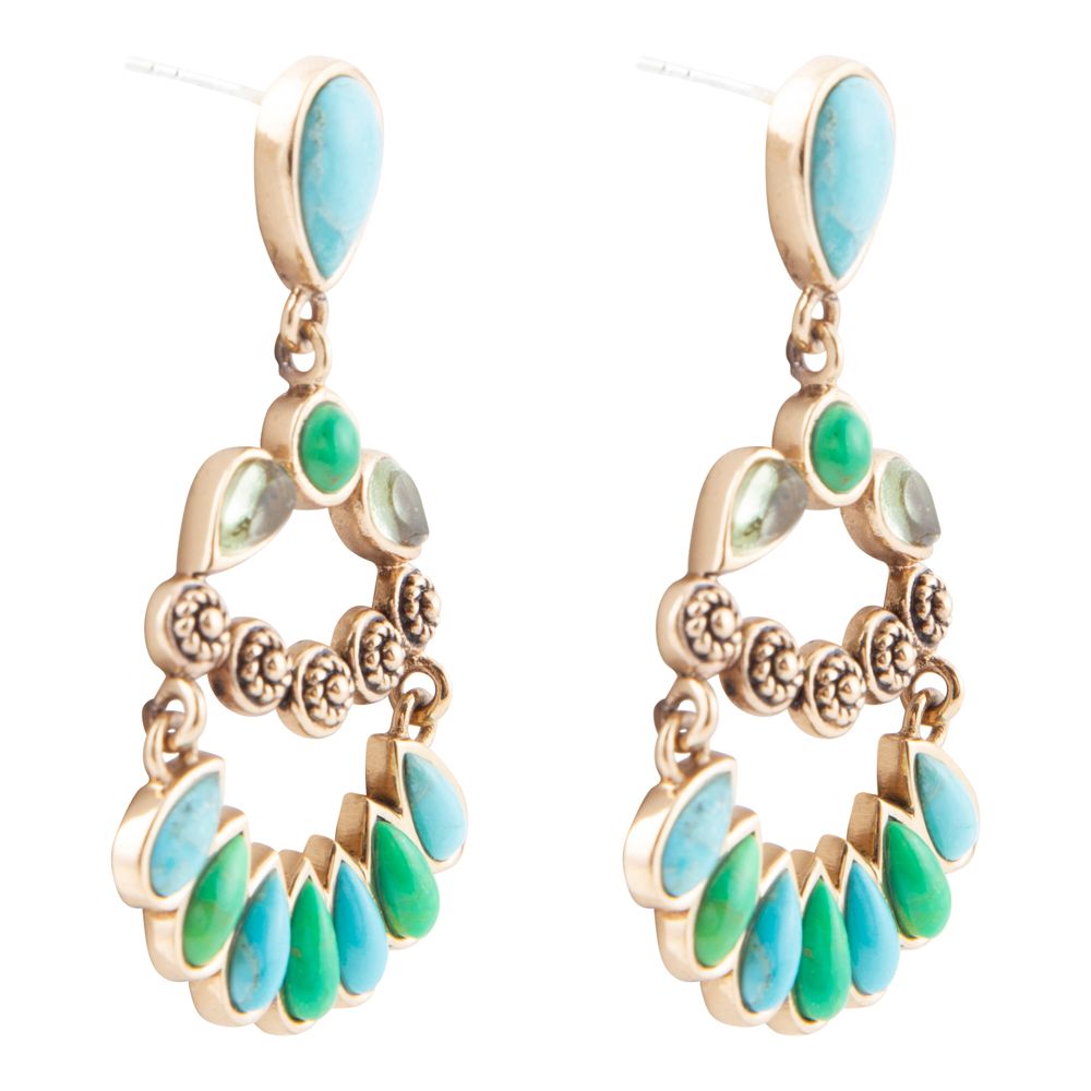 Orecchini pendenti con perno dorato Legacy blu e lime turchese