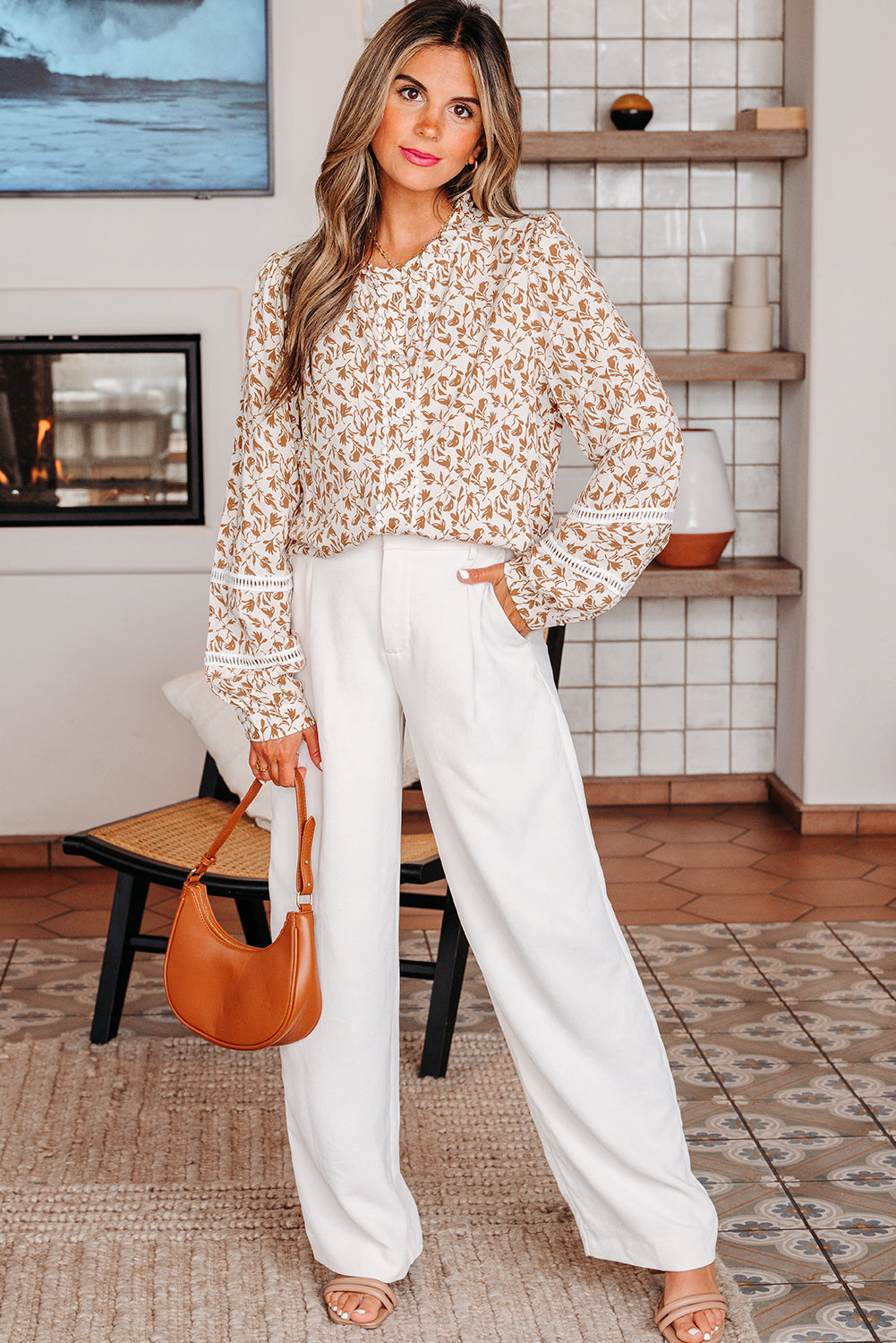 Melanie Spitzenbluse mit floralen Puffärmeln