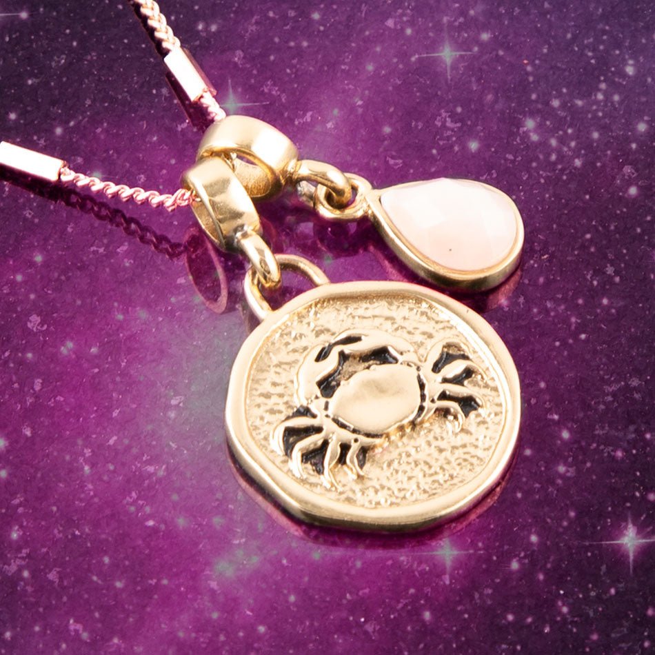 Rak - Zodiakalny różowy opal Naszyjnik z złotym zawieszkiem