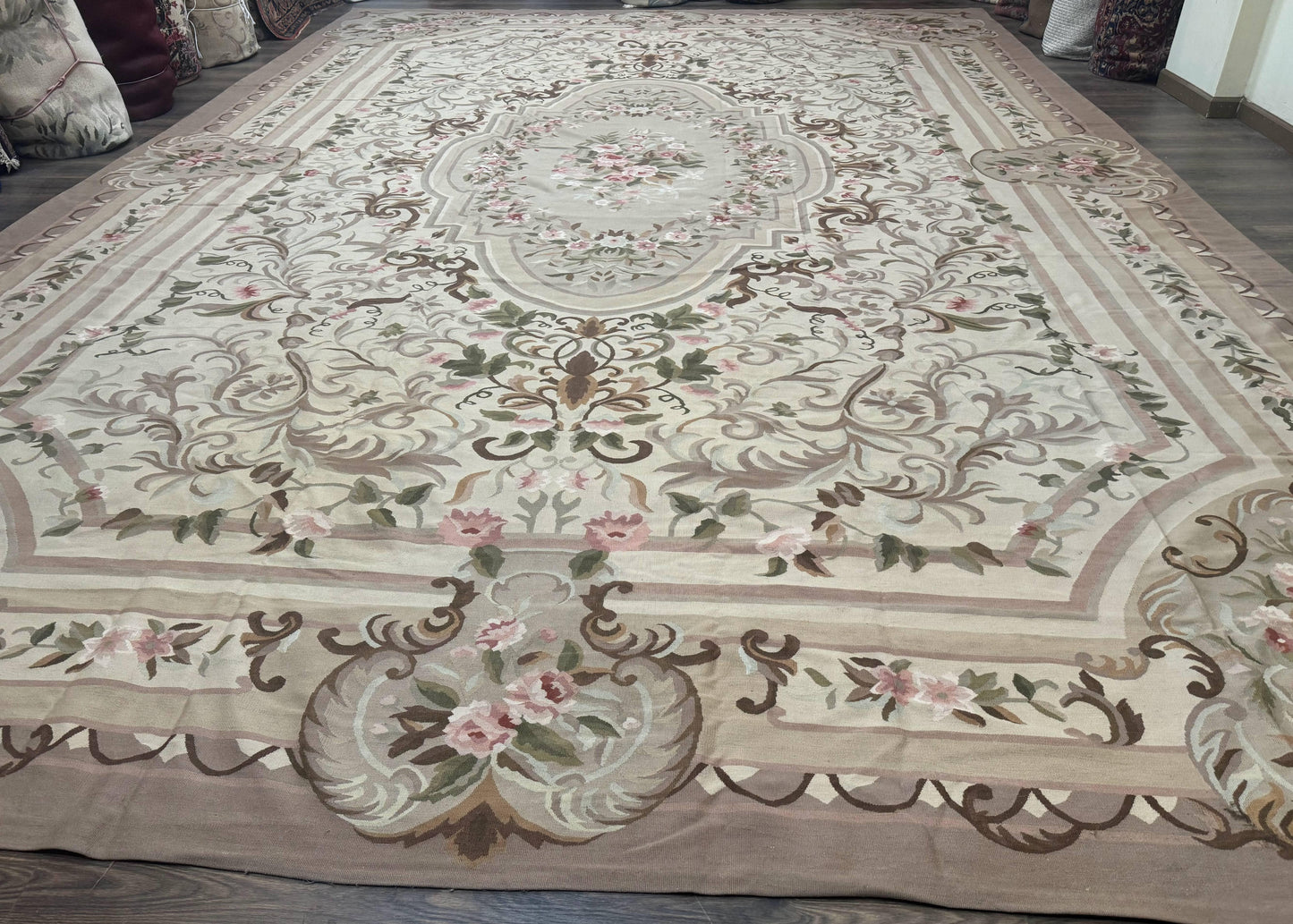 Palace Sized Aubusson Rug 13 x 20, Flatweave Aubusson Weave, Oversized Rug, European French Elegant Design