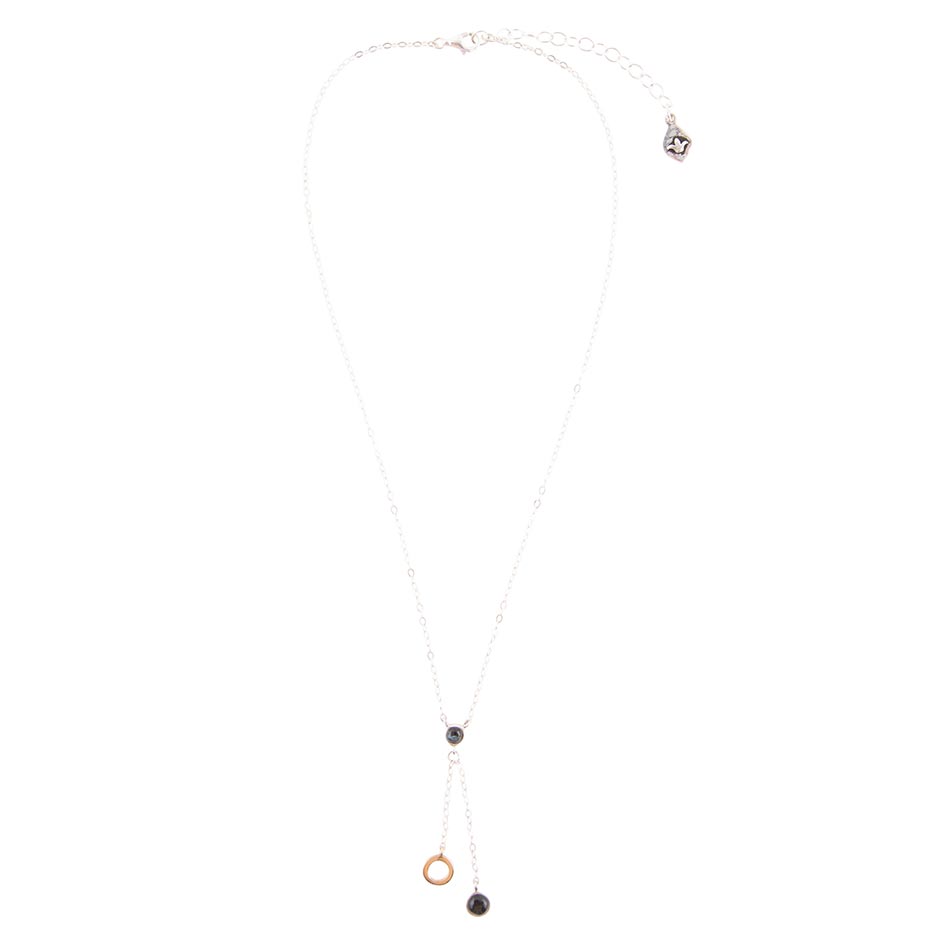 Cirkel tweekleurige grijze labradoriet sterling zilveren ketting