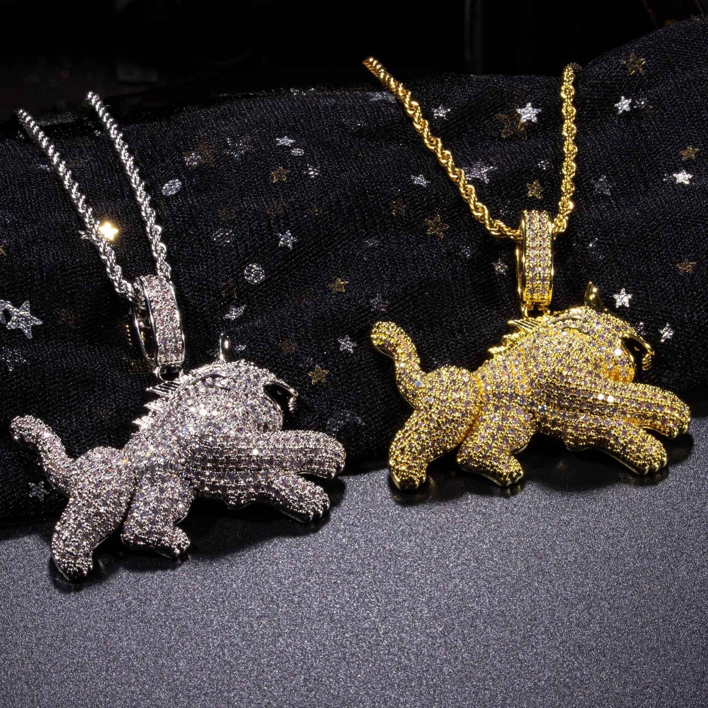 Naszyjnik z zawieszką Hip Hop Leopard z pełnym cyrkoniem dla mężczyzn - stylowa biżuteria dla trendsetterów