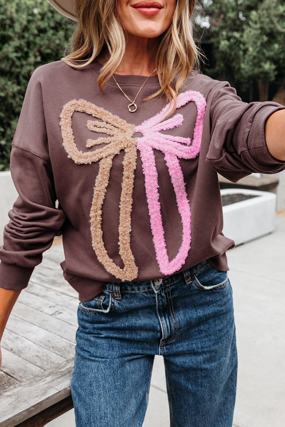 Bluza Callie Terry z wzorem kokardy i opuszczonymi ramionami