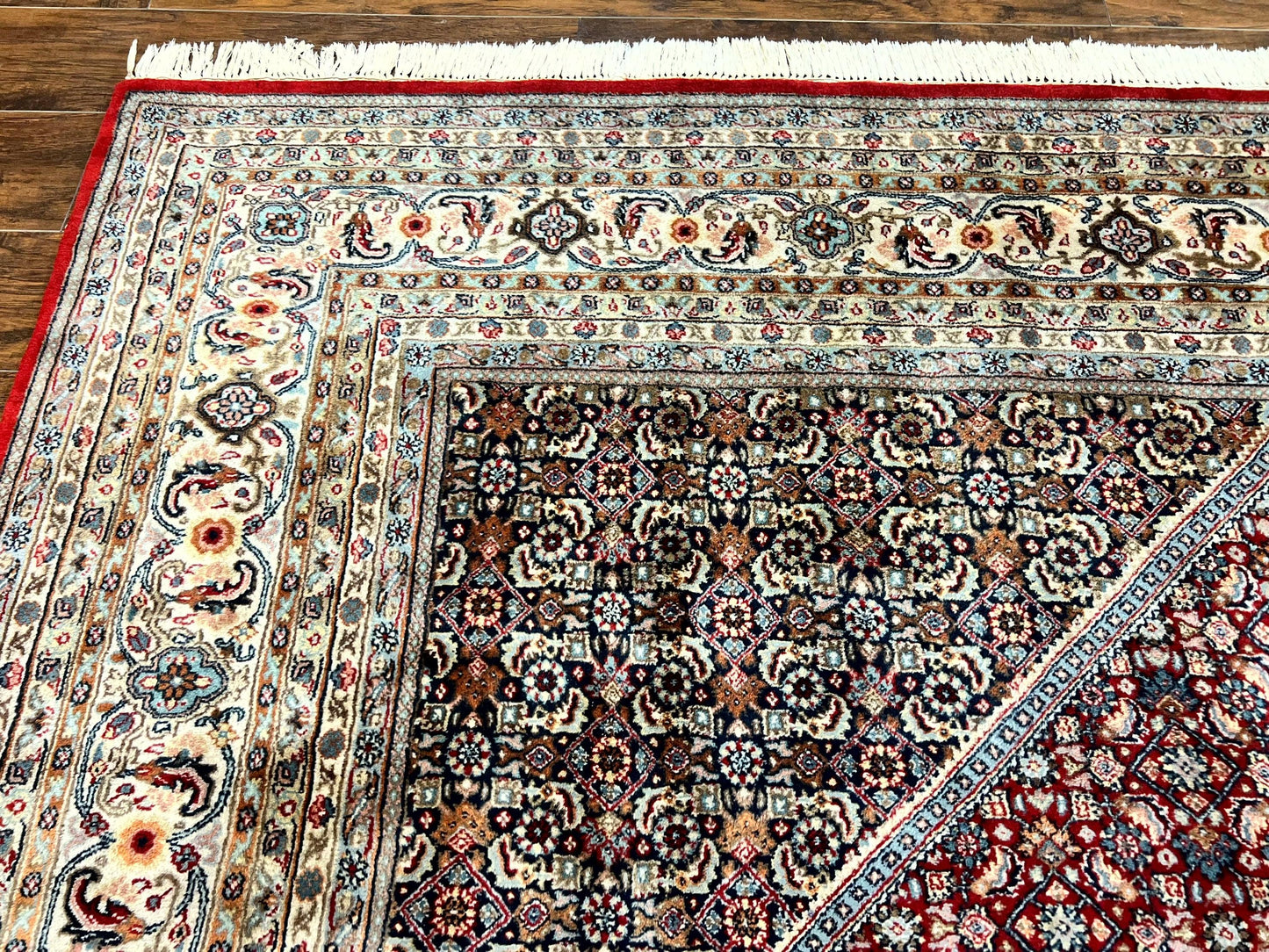 Square Indo Persian Bidjar Rug 10x10, Red, Handmade Vintage Wool Carpet