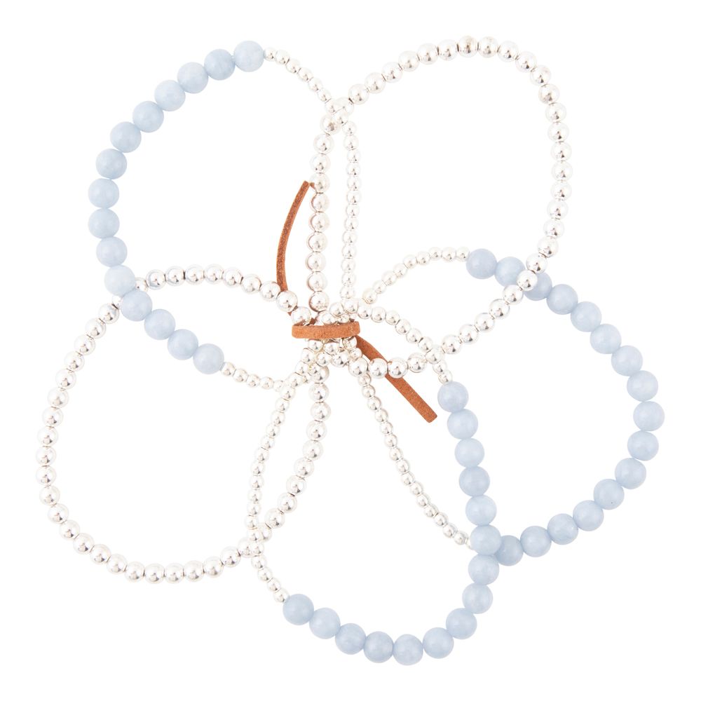 Conjunto de pulseras de plata con angelita azul denim