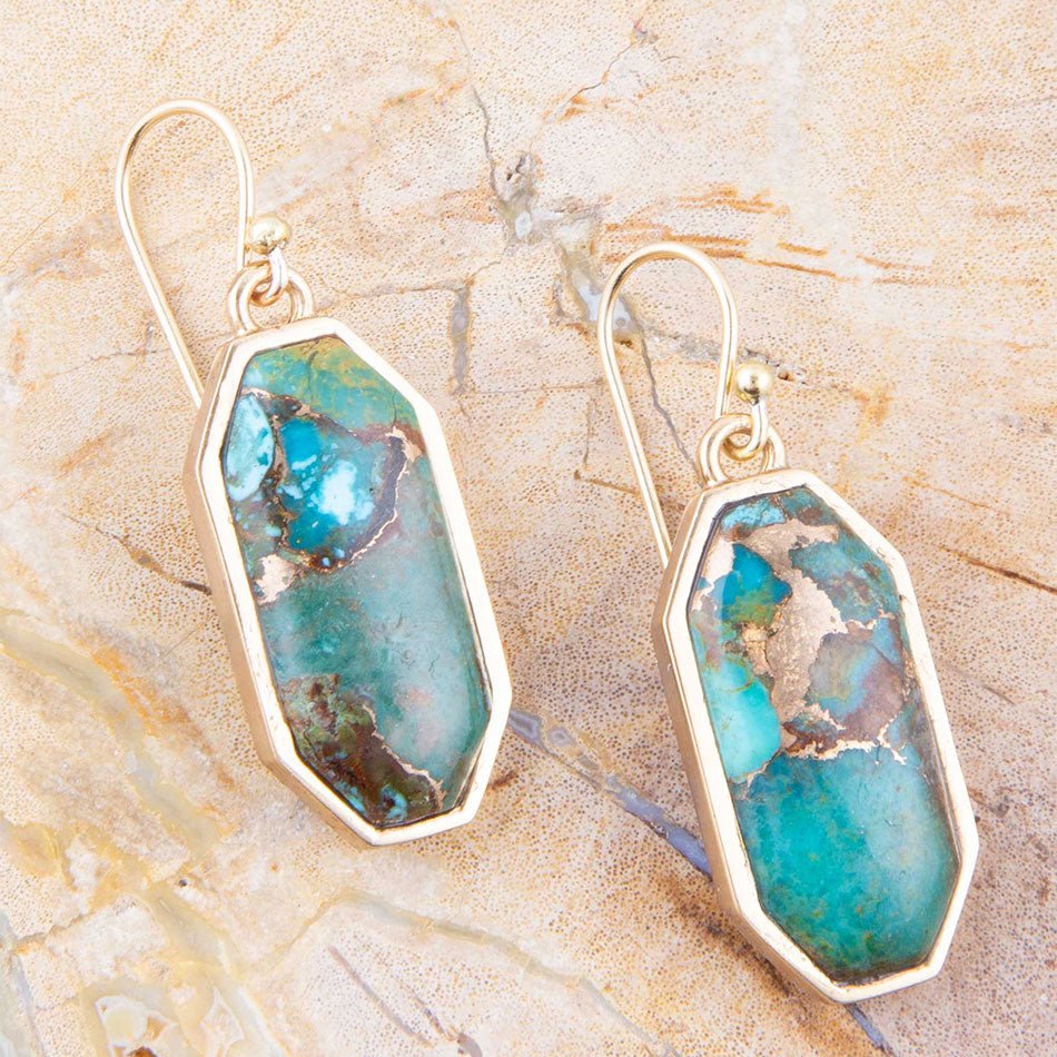 Dolce Orecchini a Goccia Dorata con Matrice Turchese Blu Teal