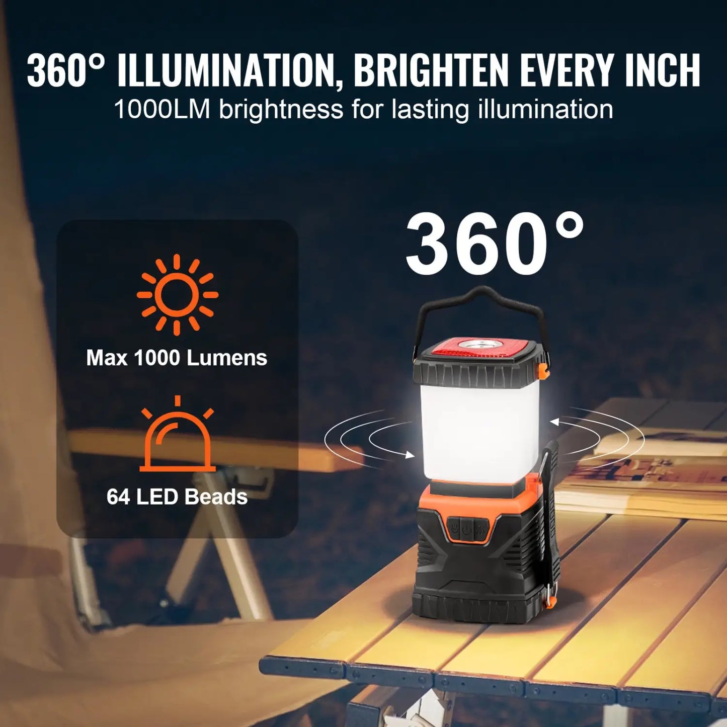 Lampada LED resistente e portatile con manico per luci da campeggio all'aperto