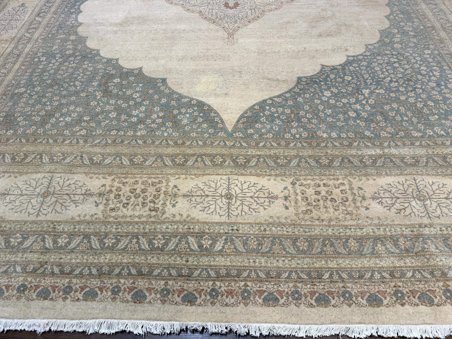 Palace Size Pak Persian Rug 12x18, Haji Jalili Design, Pakistani Carpet, Oat and Light Blue, Fine 260 KPSI