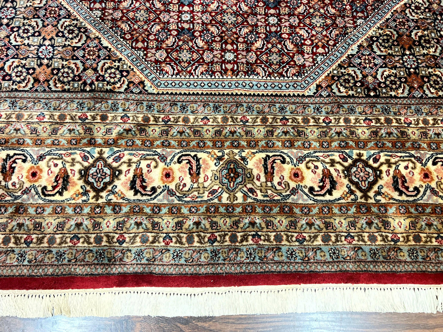 Square Indo Persian Bidjar Rug 10x10, Red, Handmade Vintage Wool Carpet