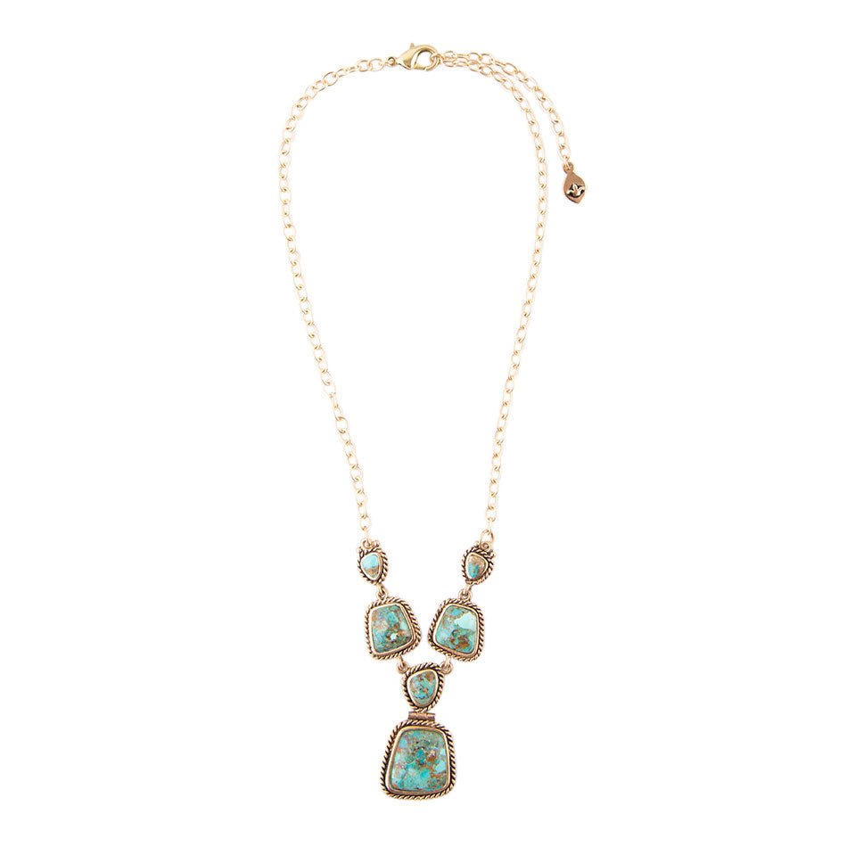 Collana dorata con turchese blu cielo e terra