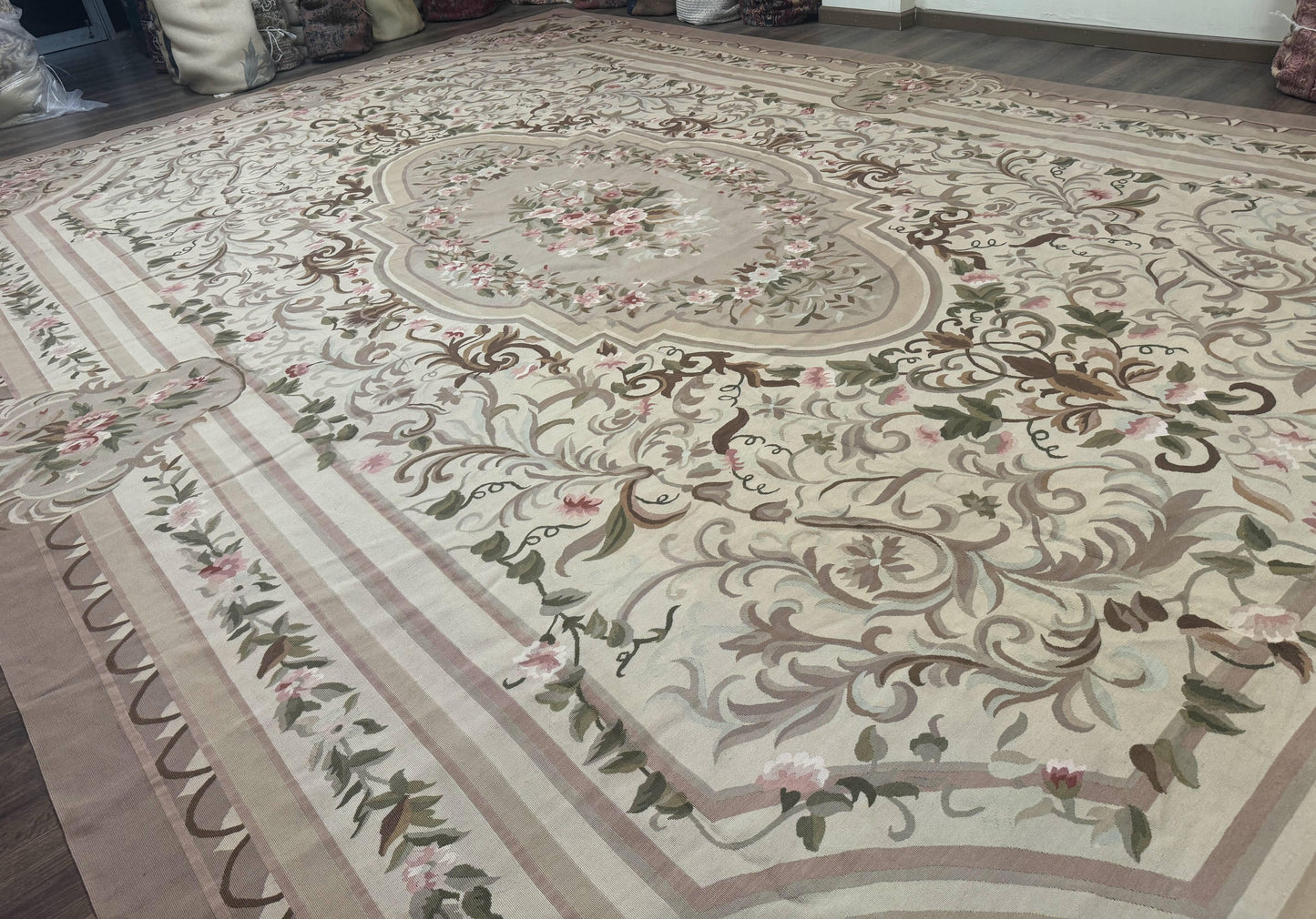 Palace Sized Aubusson Rug 13 x 20, Flatweave Aubusson Weave, Oversized Rug, European French Elegant Design