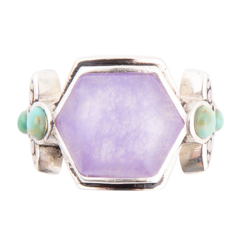 Anello in argento sterling con quarzo viola Emile e turchese blu