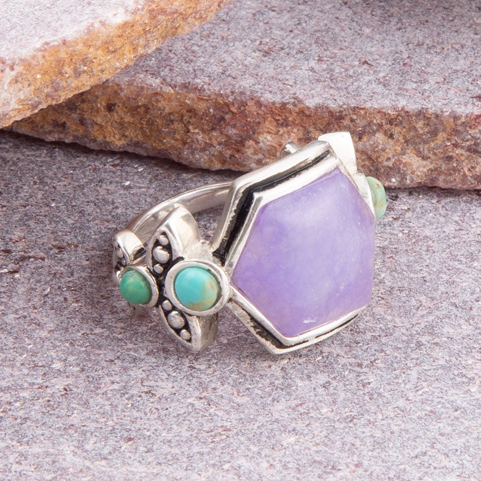 Anello in argento sterling con quarzo viola Emile e turchese blu