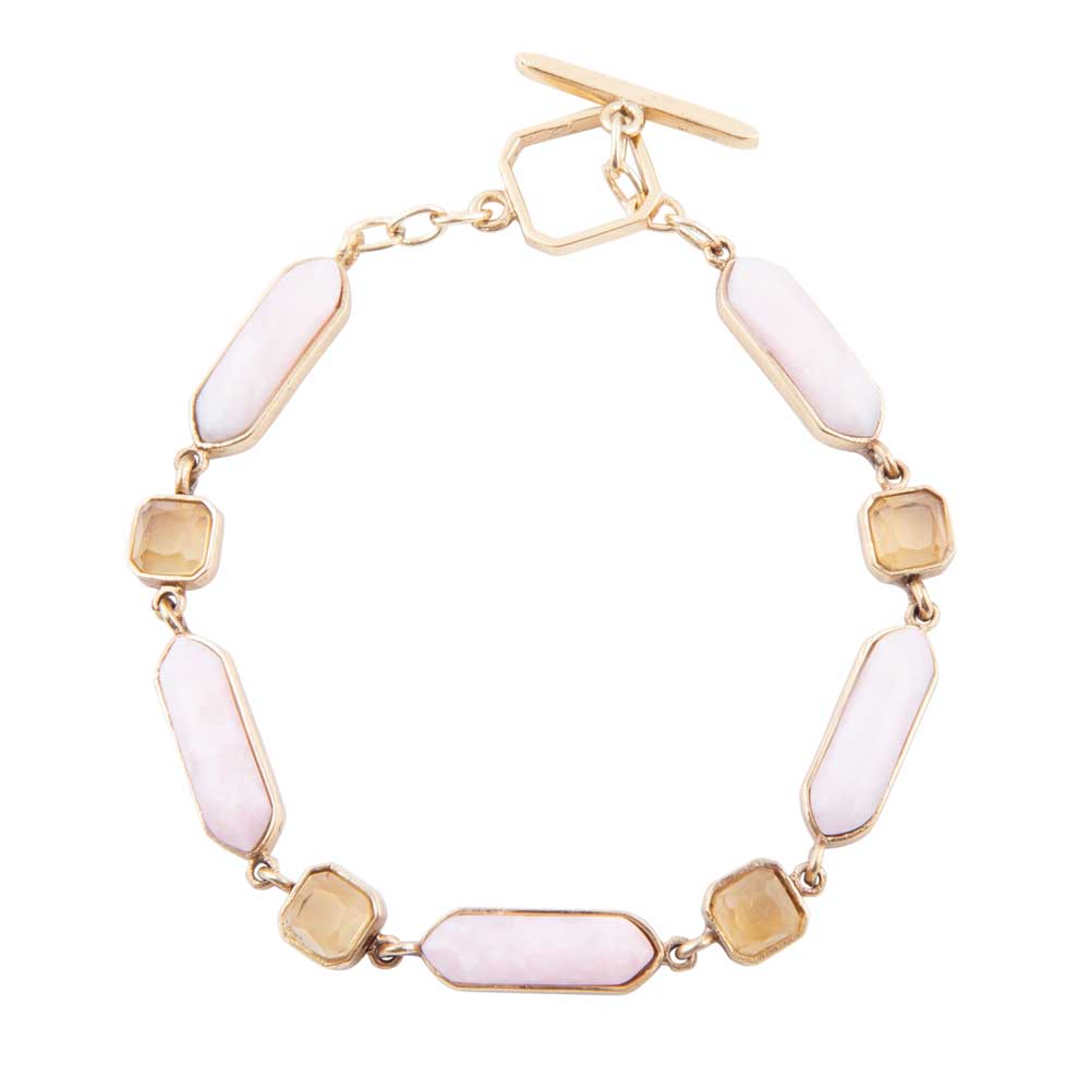 Bracciale con chiusura a T dorata in opale rosa Etta e quarzo giallo