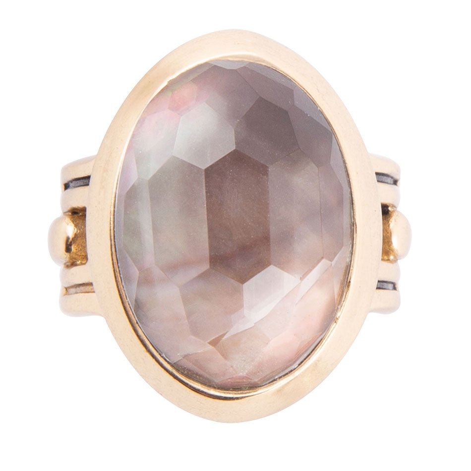 Anello a cupola dorata con madreperla nera Etto