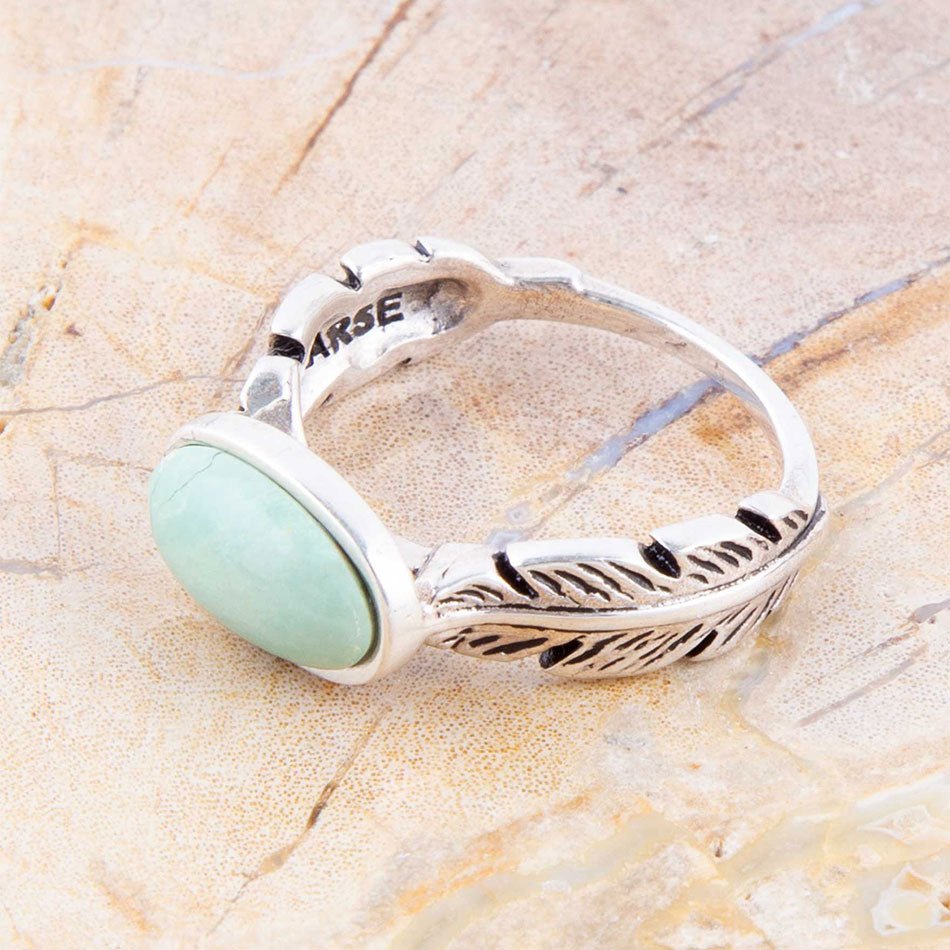 Anello in argento sterling e turchese verde piuma