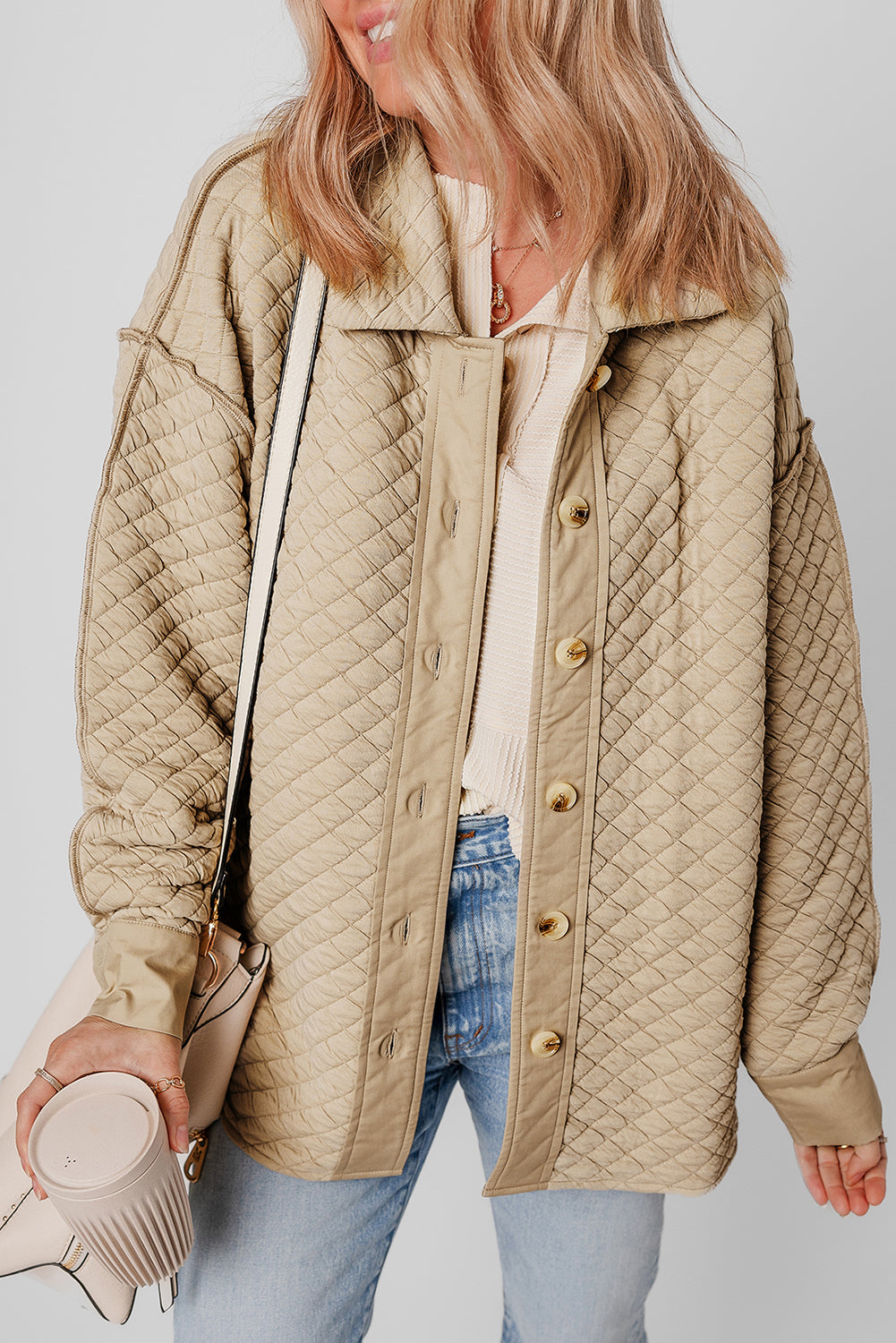 Celeste gesteppte Steppjacke mit Knöpfen