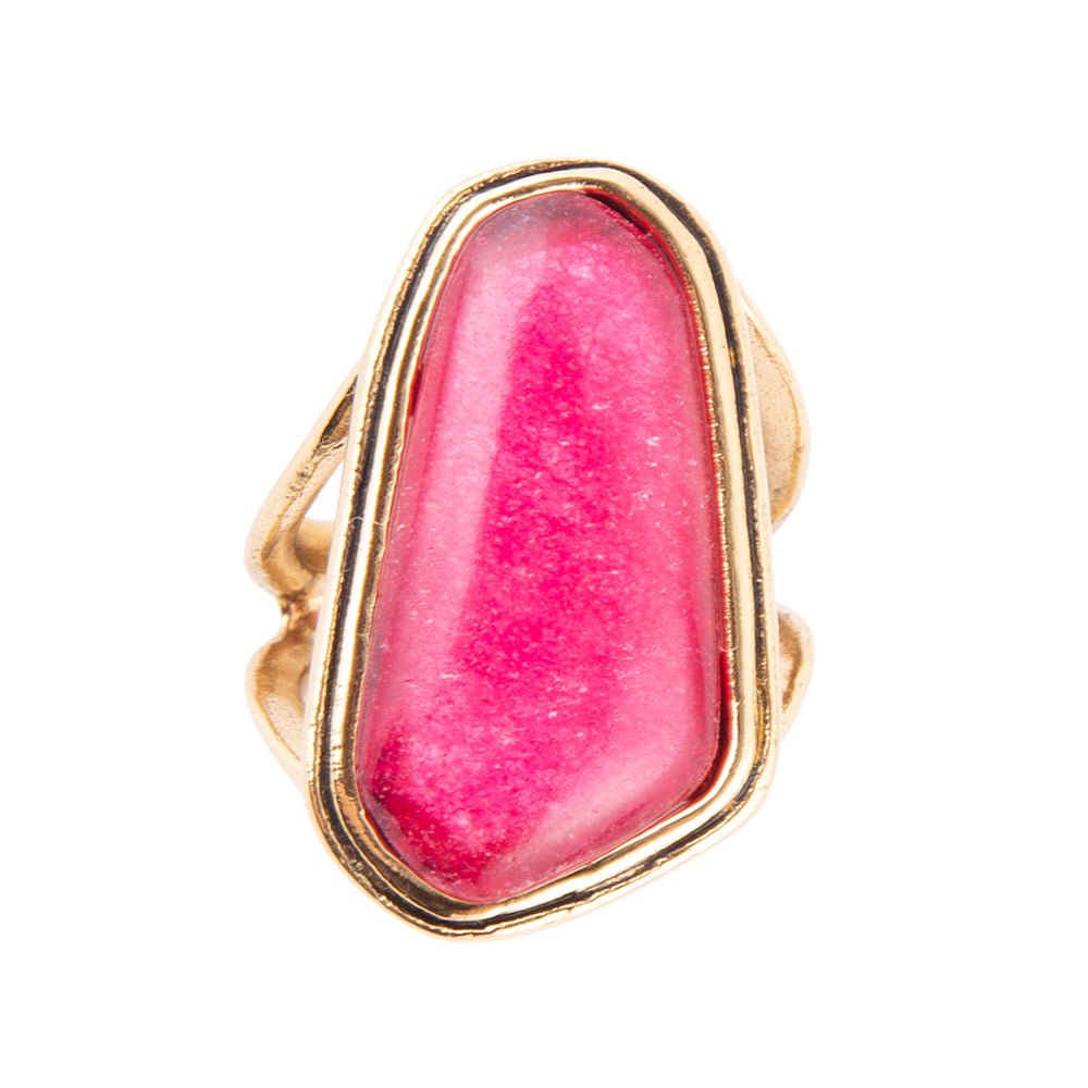 Rosa Fuksia Agat og Gylden Abstrakt Ring