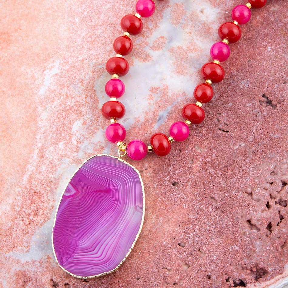 Collana con pendente in agata viola tramonto fucsia