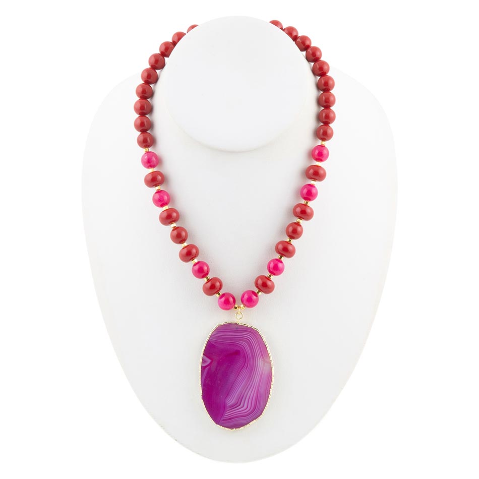 Collana con pendente in agata viola tramonto fucsia
