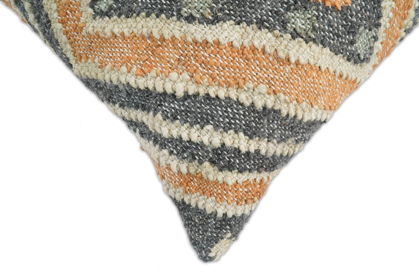 Hand Woven Boho Rust and Charcoal Jute and Wool Tribal Accent Pillow, Cushion | PL11