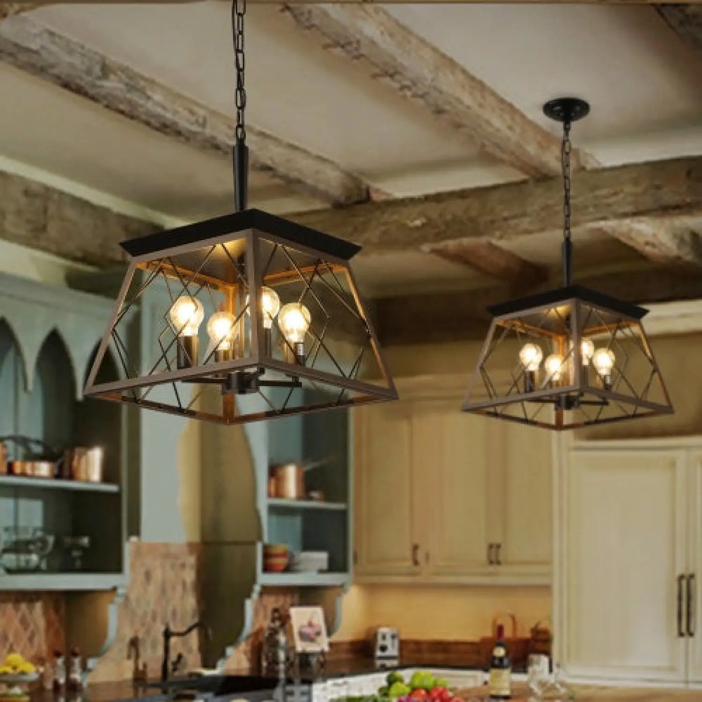 Lampade a sospensione per isola cucina in finitura ferro rustico