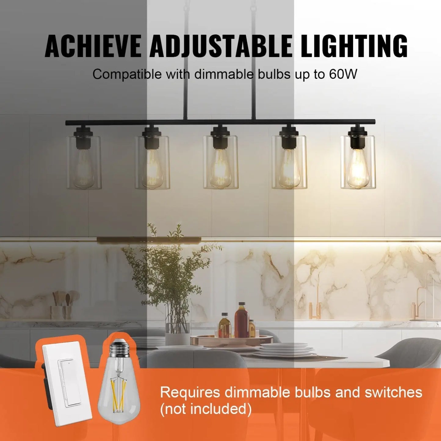 Lampade a sospensione per isola cucina con 5 luci e design regolabile