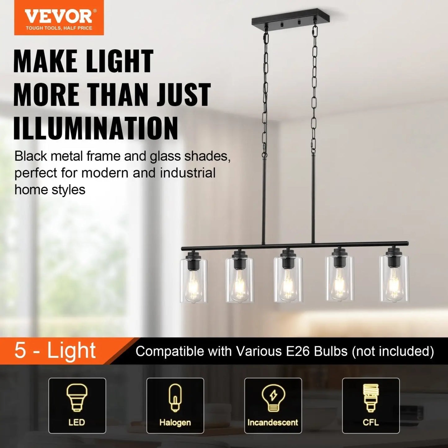 Lampade a sospensione per isola cucina con 5 luci e design regolabile