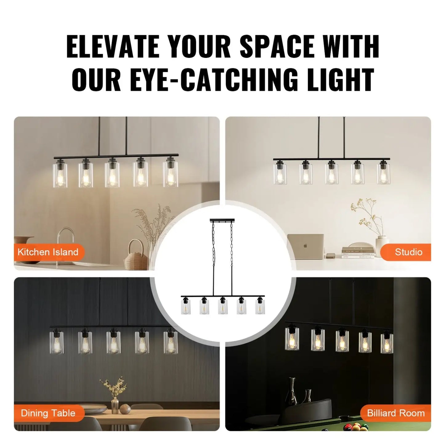 Lampade a sospensione per isola cucina con 5 luci e design regolabile