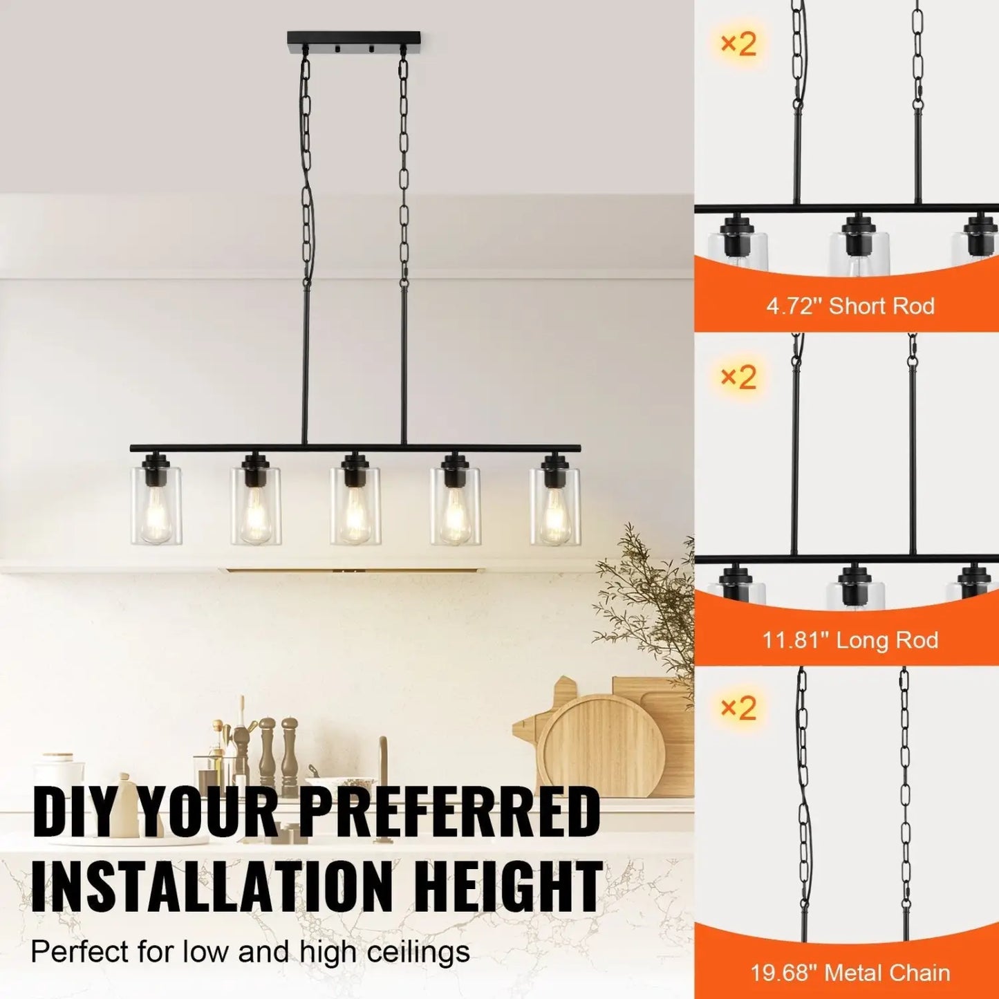Lampade a sospensione per isola cucina con 5 luci e design regolabile