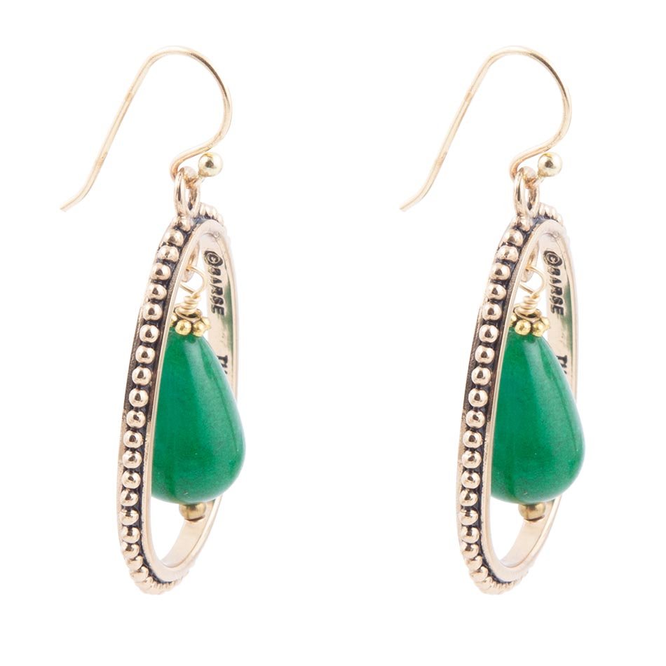 Inline Green Onyx Golden Drop Earrings