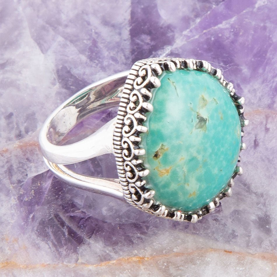 Anello Intricato Turchese Verde e Argento Sterling