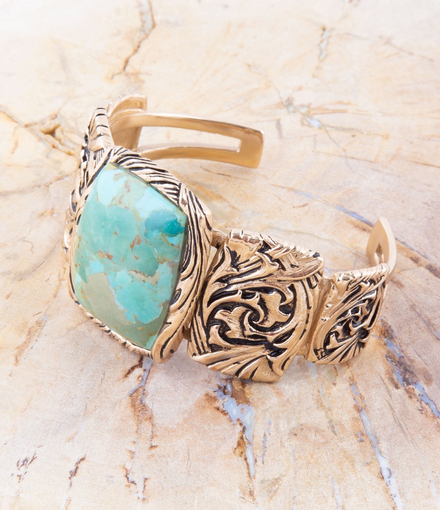 Bracciale rigido dorato jacquard blu turchese solido