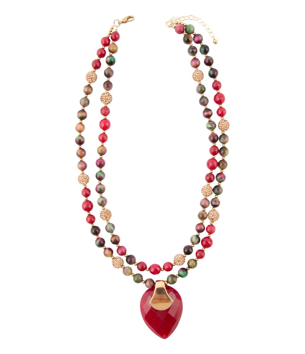 Gelegenheid Multi-Kleur Tijgeroog en Frambozenkwarts Hanger Gouden Ketting