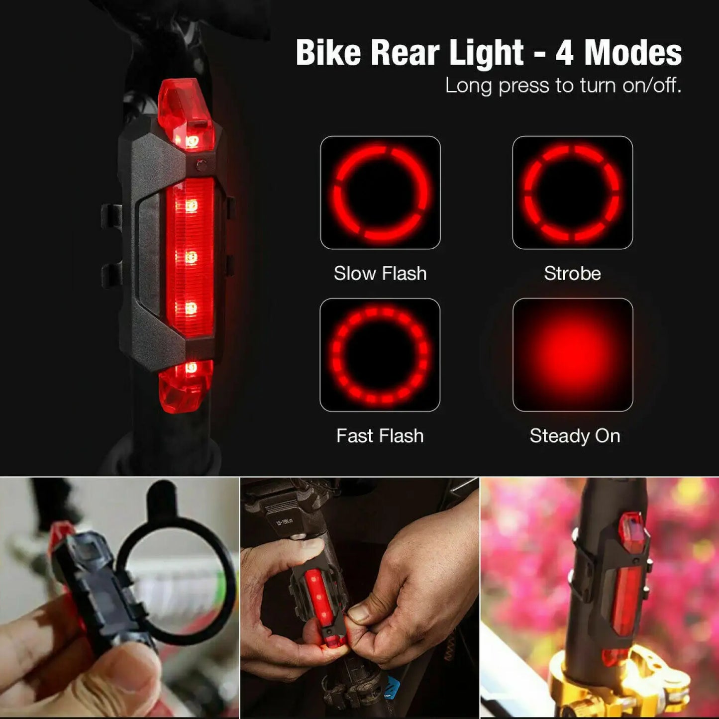 Set di luci LED per bici con fanale anteriore e posteriore ricaricabili via USB