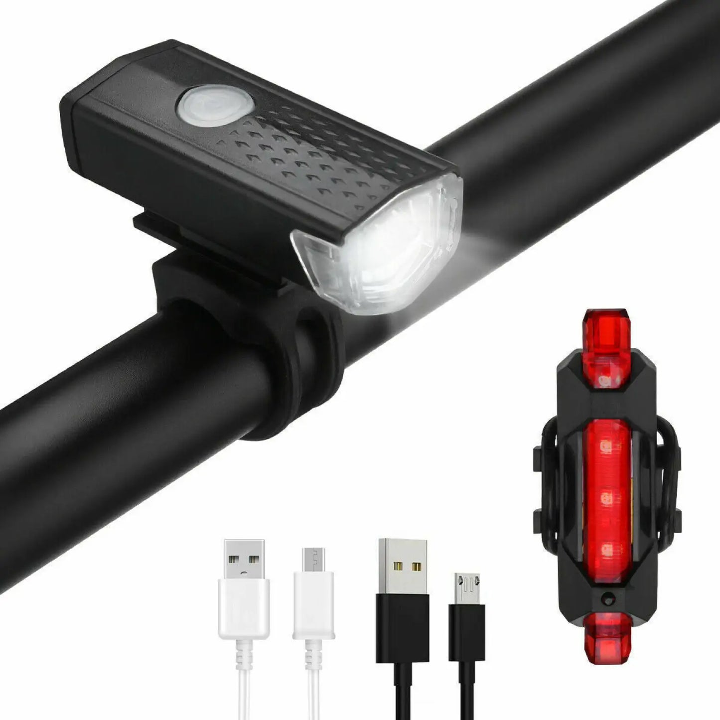 Set di luci LED per bici con fanale anteriore e posteriore ricaricabili via USB
