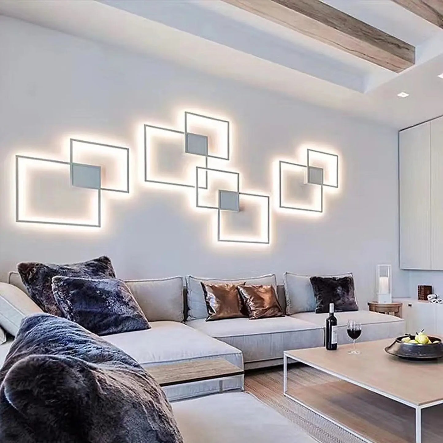 LED-vägglampa för sovrum med unik geometrisk väggkonst