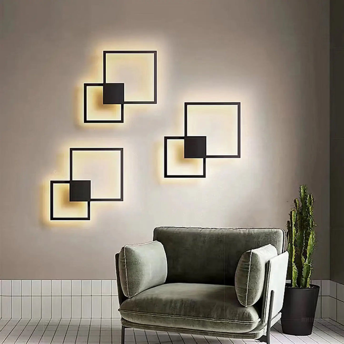 LED-vägglampa för sovrum med unik geometrisk väggkonst