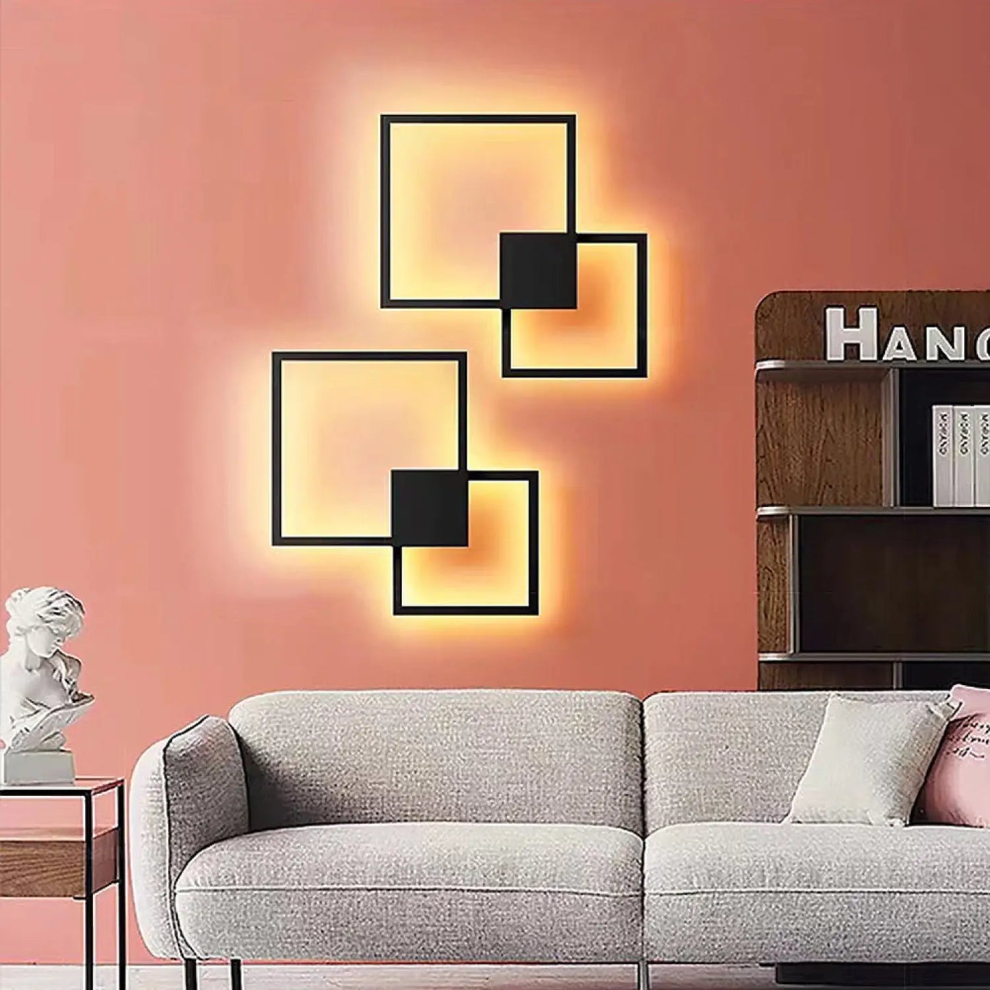 LED-vägglampa för sovrum med unik geometrisk väggkonst