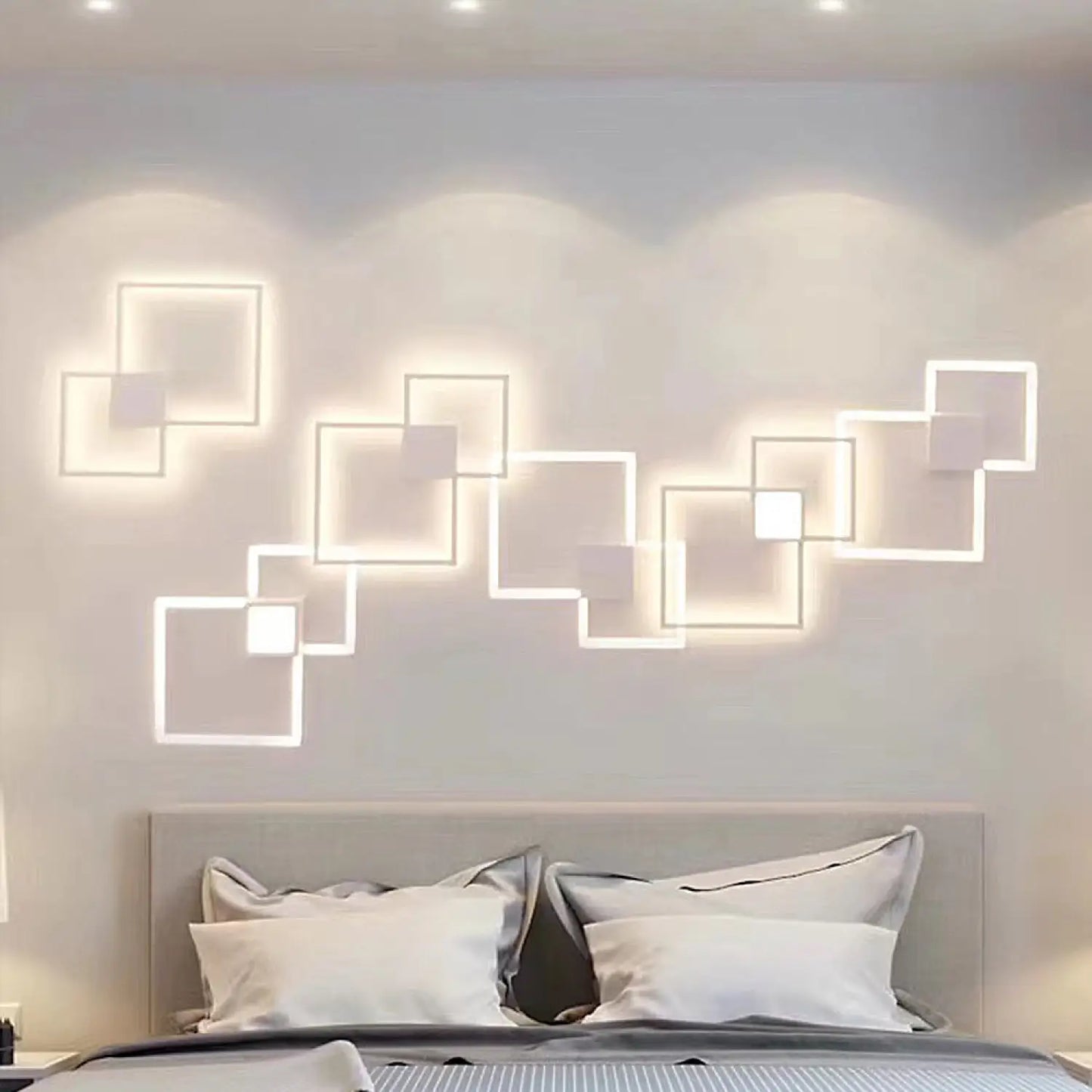 LED-vägglampa för sovrum med unik geometrisk väggkonst