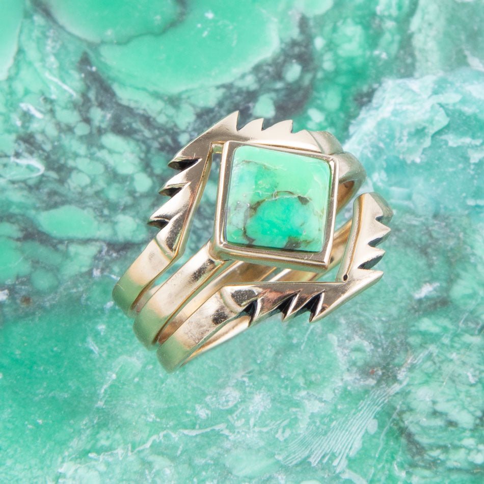 Aztek Limegrön Turkos Guld Ring Set